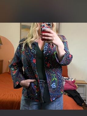 Cottagecore Alfred Dunner Navy Paisley floral Jacket with Red Blue Accents 14